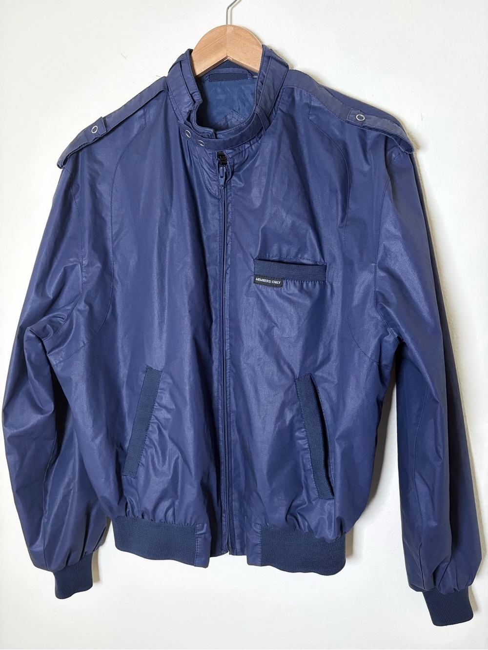 Vintage Members Only Navy Blue Racer Bomber Jacket Mens 40 Made In Hong Kong